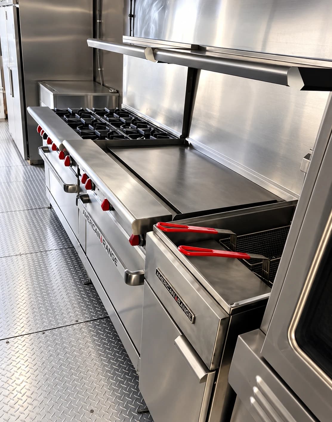 Reference view of commercial kitchen cooking and preparation equipment